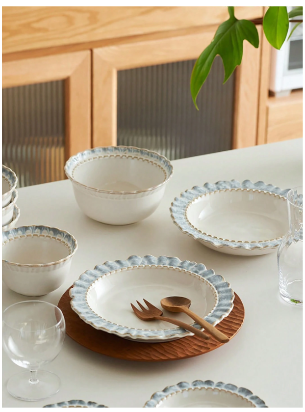 Luxury Retro Blue Lace Ceramic Tableware Set - Elegant Bowl, Plate, and Dish Combination for Stylish Dining