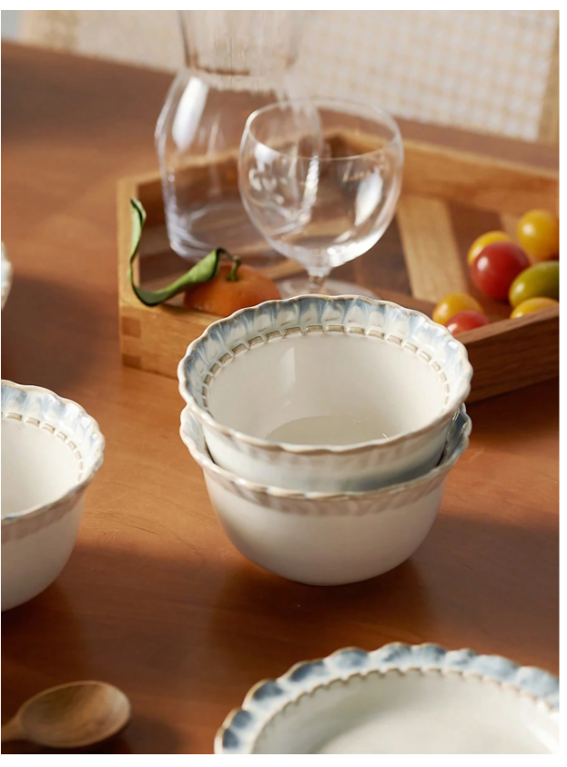 Luxury Retro Blue Lace Ceramic Tableware Set - Elegant Bowl, Plate, and Dish Combination for Stylish Dining