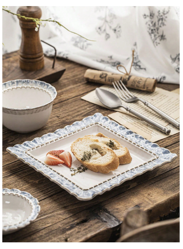 Luxury Retro Blue Lace Ceramic Tableware Set - Elegant Bowl, Plate, and Dish Combination for Stylish Dining
