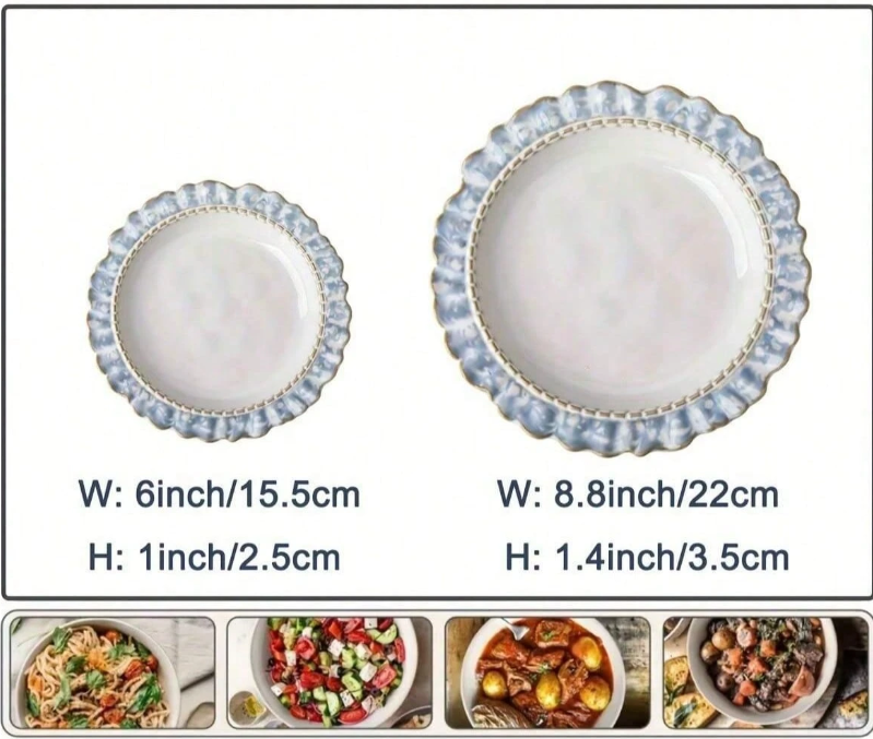 Luxury Retro Blue Lace Ceramic Tableware Set - Elegant Bowl, Plate, and Dish Combination for Stylish Dining