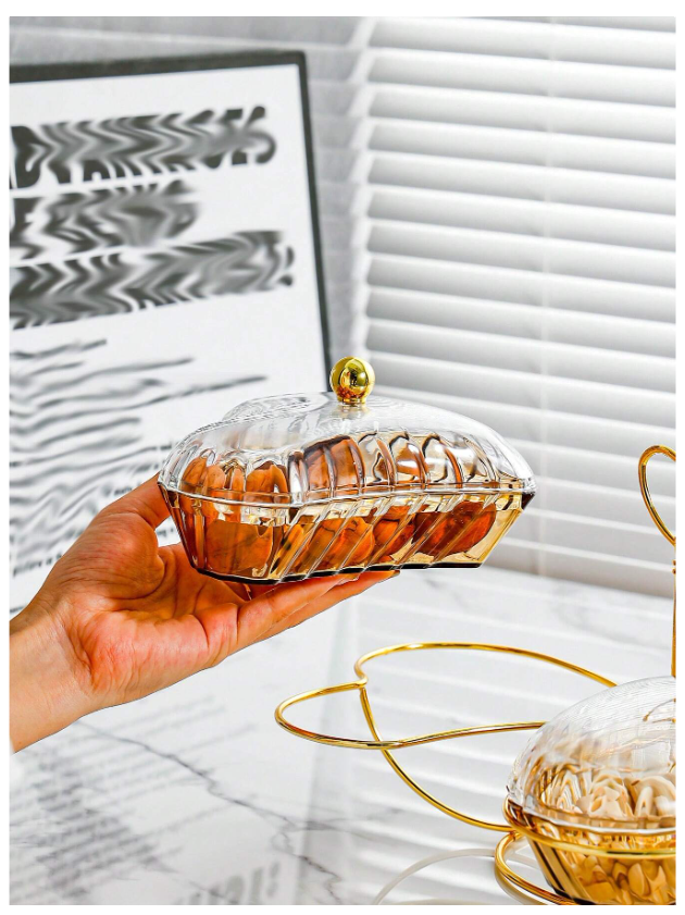 Luxury Heart-Shaped Fruit Plate with Lid - Elegant Champagne Snack Tray for Kitchen and Living Room