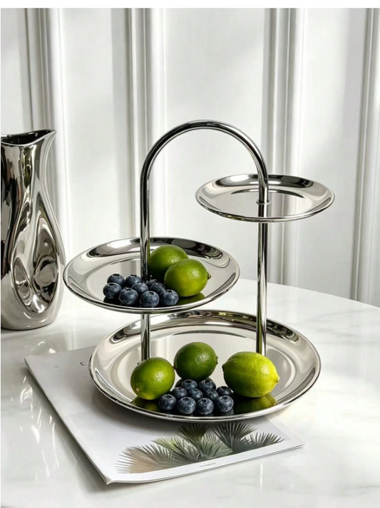 Luxury Stainless Steel Mirrored Fruit Plate - Elegant Multi-Layer Dessert Stand for Home and Events