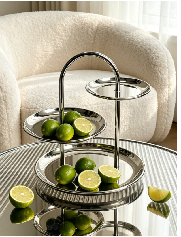 Luxury Stainless Steel Mirrored Fruit Plate - Elegant Multi-Layer Dessert Stand for Home and Events