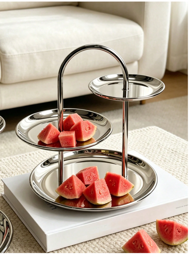Luxury Stainless Steel Mirrored Fruit Plate - Elegant Multi-Layer Dessert Stand for Home and Events