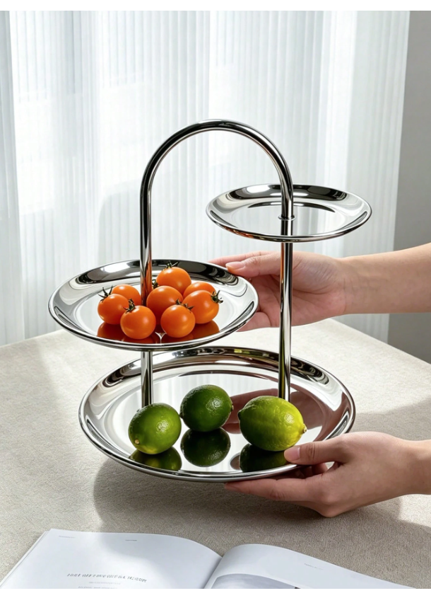 Luxury Stainless Steel Mirrored Fruit Plate - Elegant Multi-Layer Dessert Stand for Home and Events