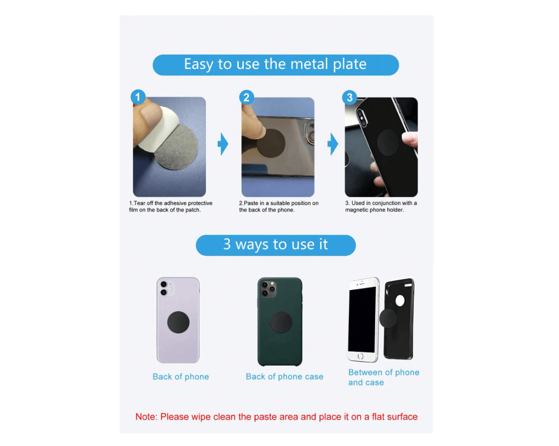 Universal Magnetic Phone Holder Plates - 20pcs Value Set for Cars, Tablets, and Desktops