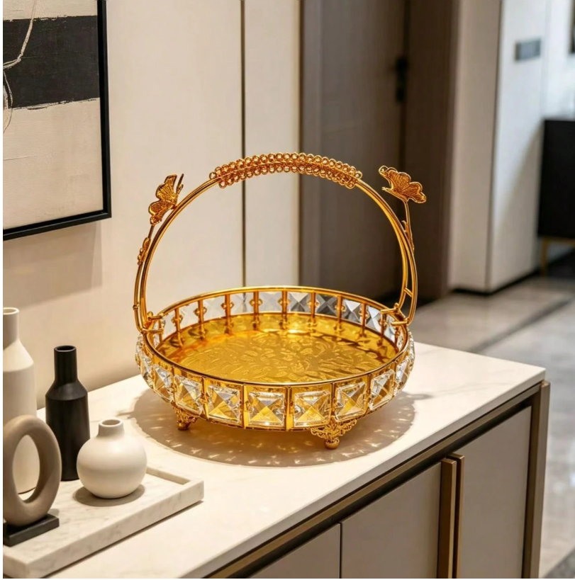 Stylish Metal Fruit Snack Basket - Multifunctional Retro Tray with Handle for Home, Kitchen, and Party Decor