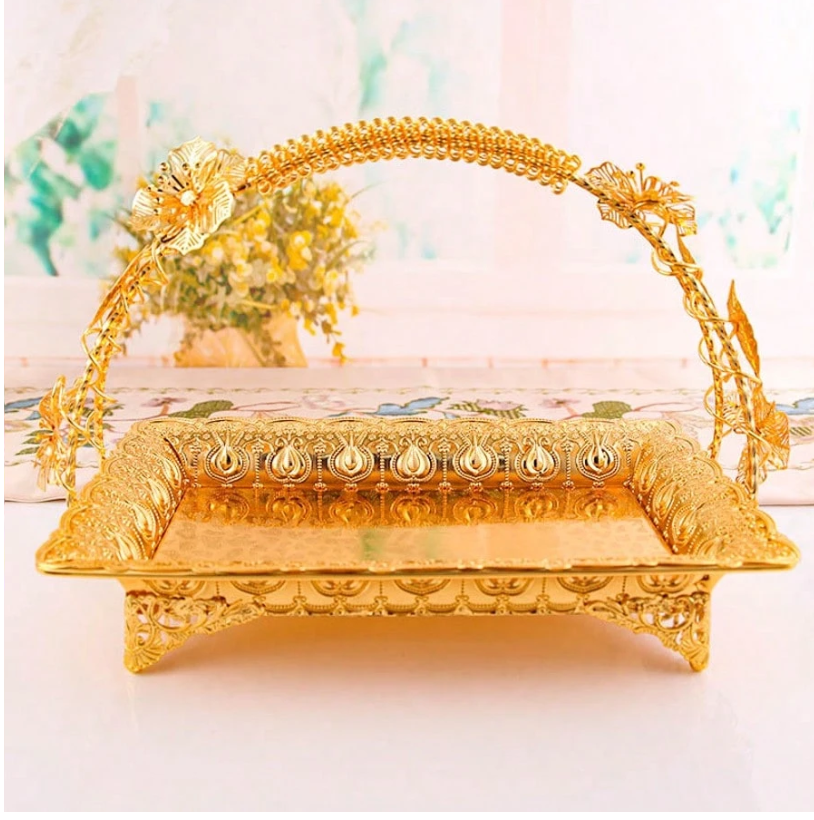 Stylish Metal Fruit Snack Basket - Multifunctional Retro Tray with Handle for Home, Kitchen, and Party Decor