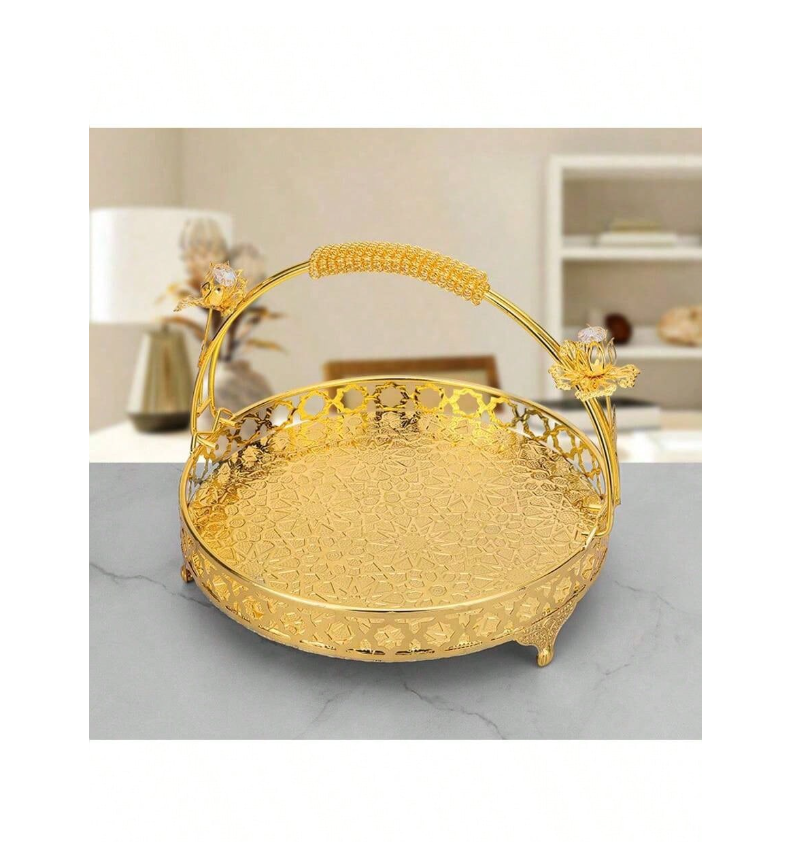 Stylish Metal Fruit Snack Basket - Multifunctional Retro Tray with Handle for Home, Kitchen, and Party Decor