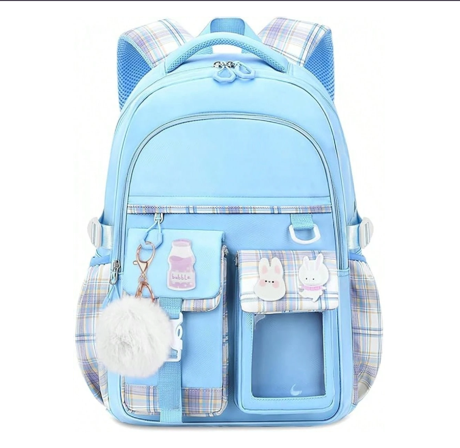 Girls' Plaid Pink School Backpack – Cute Large Capacity Bookbag with Multiple Pockets
