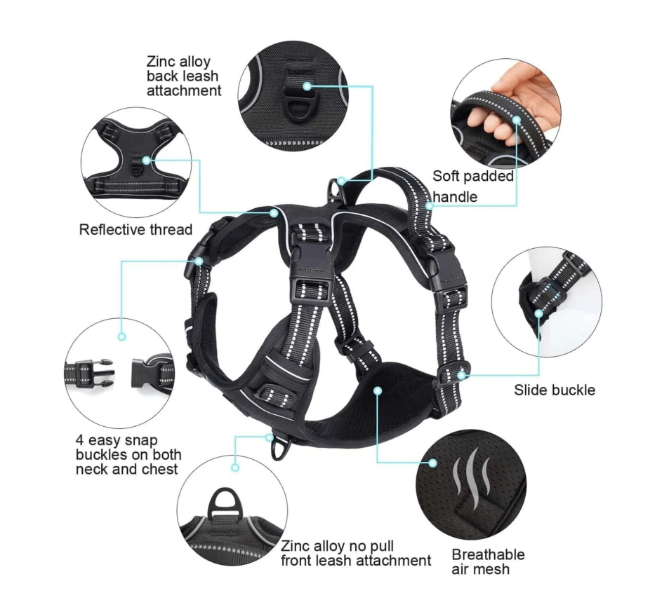 No-Pull Dog Harness – Adjustable Reflective Soft Padded Pet Vest with Handle & 2 Leash Clips