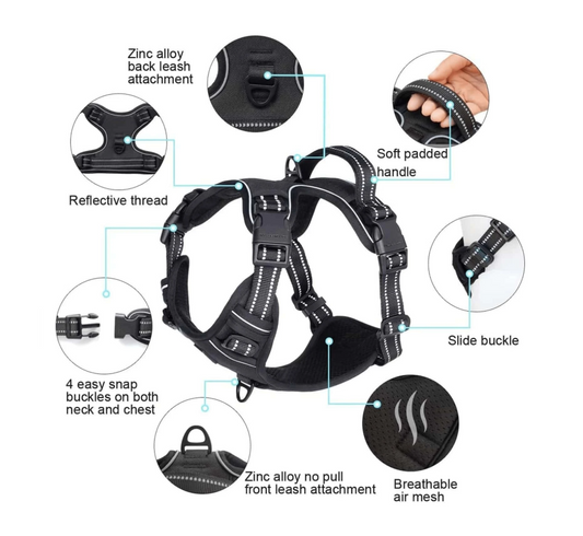 No-Pull Dog Harness – Adjustable Reflective Soft Padded Pet Vest with Handle & 2 Leash Clips