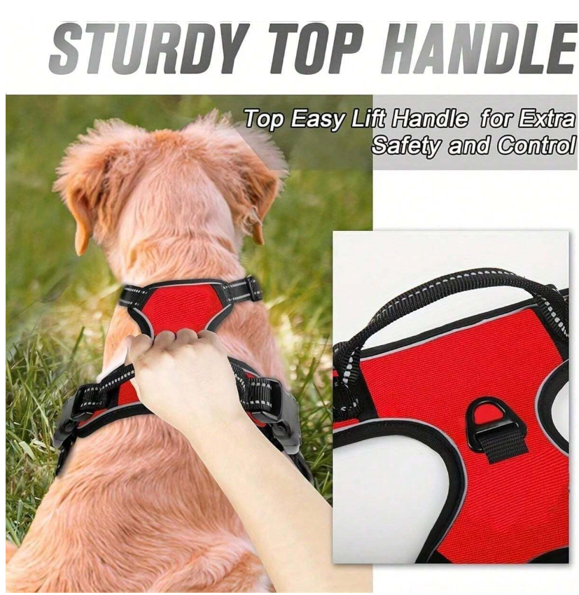 No-Pull Dog Harness – Adjustable Reflective Soft Padded Pet Vest with Handle & 2 Leash Clips