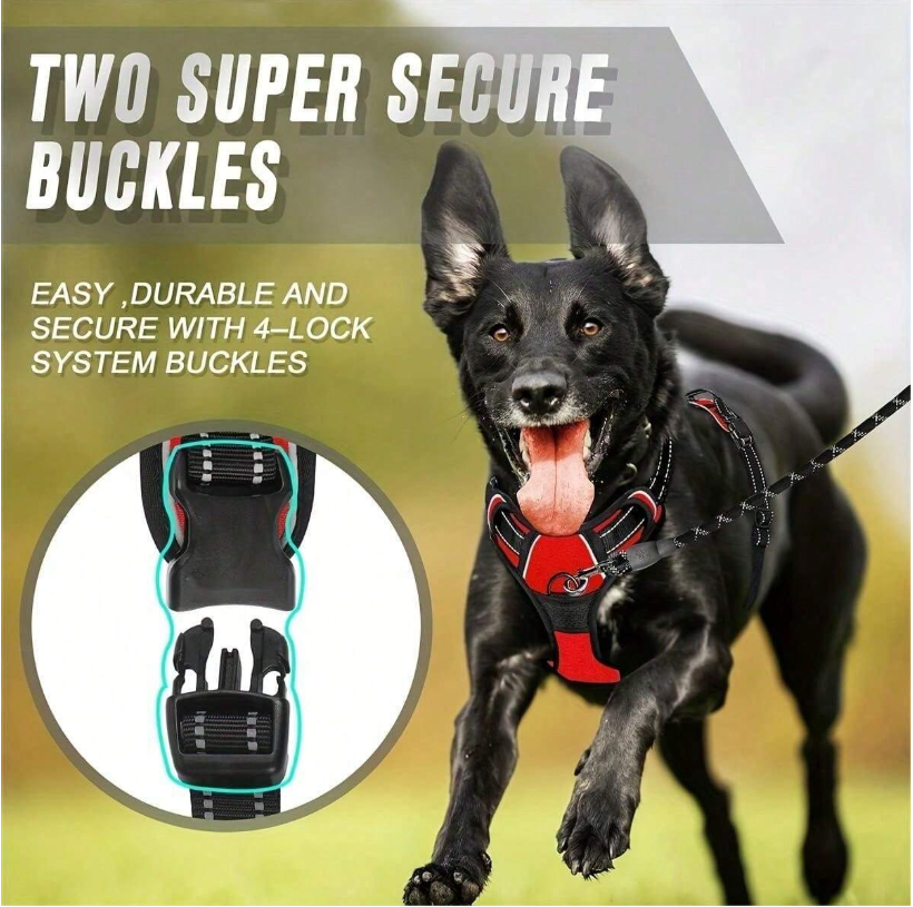 No-Pull Dog Harness – Adjustable Reflective Soft Padded Pet Vest with Handle & 2 Leash Clips