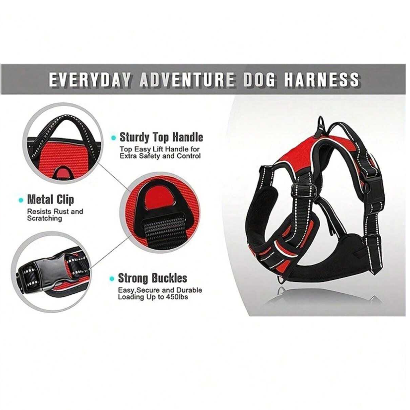 No-Pull Dog Harness – Adjustable Reflective Soft Padded Pet Vest with Handle & 2 Leash Clips