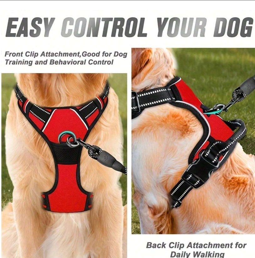 No-Pull Dog Harness – Adjustable Reflective Soft Padded Pet Vest with Handle & 2 Leash Clips