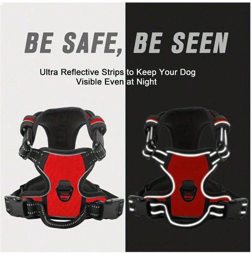 No-Pull Dog Harness – Adjustable Reflective Soft Padded Pet Vest with Handle & 2 Leash Clips