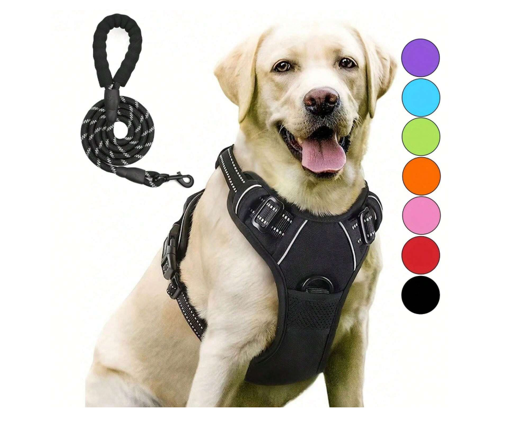 No-Pull Dog Harness – Adjustable Reflective Soft Padded Pet Vest with Handle & 2 Leash Clips