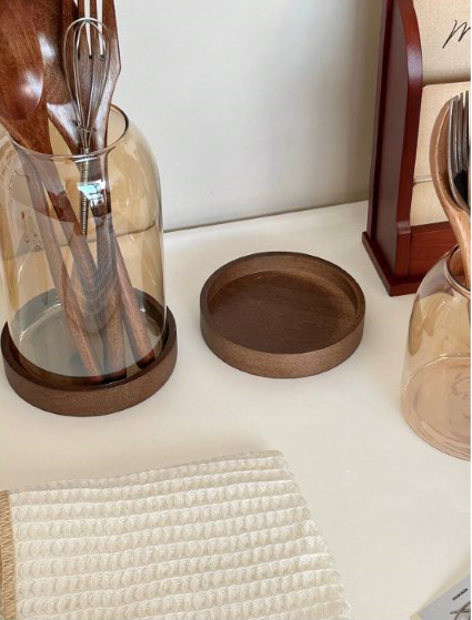 Elegant Amber Glass Chopstick Holder with Wooden Base - Stylish Cutlery Organizer for Kitchen and Dining
