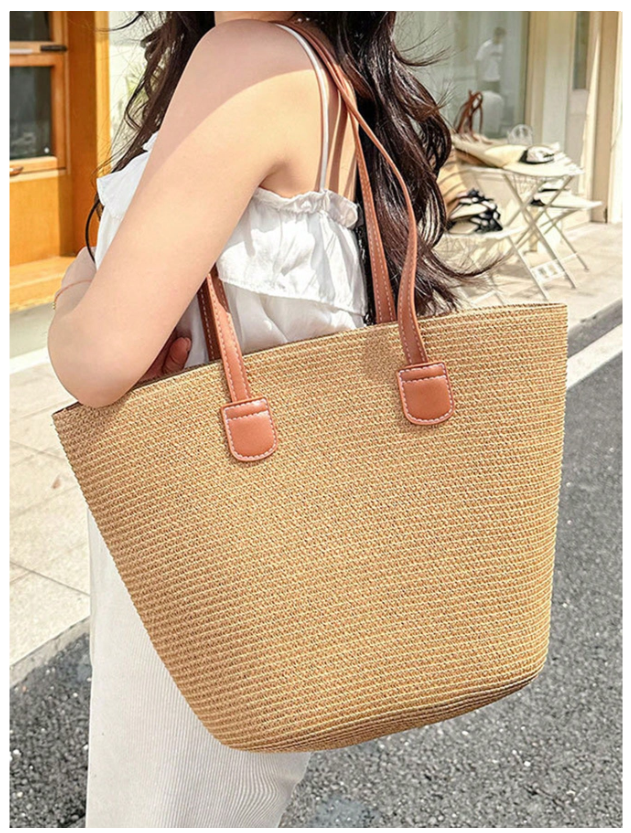 Stylish Women's Straw Tote Bag and Wide Brim Hat Set for Ultimate Summer Sun Protection