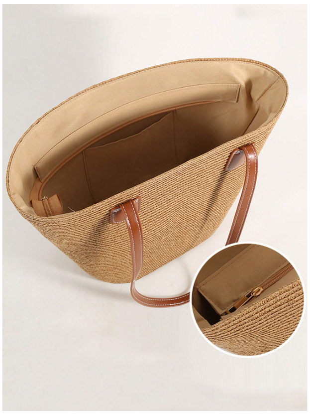 Stylish Women's Straw Tote Bag and Wide Brim Hat Set for Ultimate Summer Sun Protection