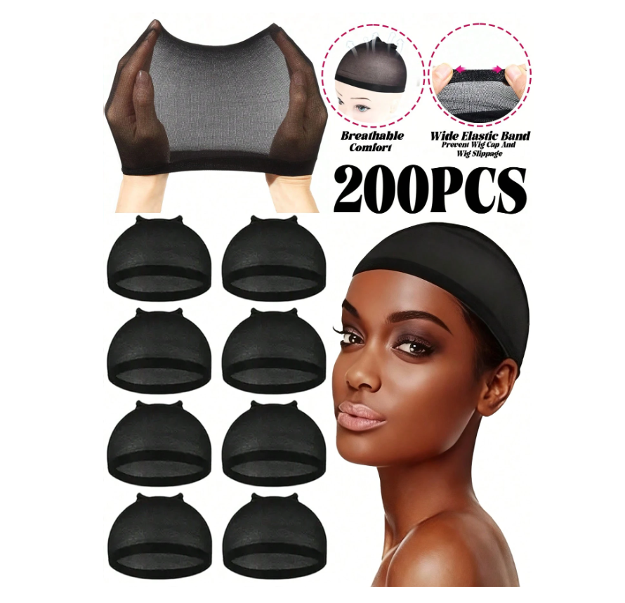 200Pcs Ultra-Thin Skinlike HD Wig Caps - Invisible, Sheer, Breathable Stocking Caps for Lace Front Wigs and Sleep Bonnets