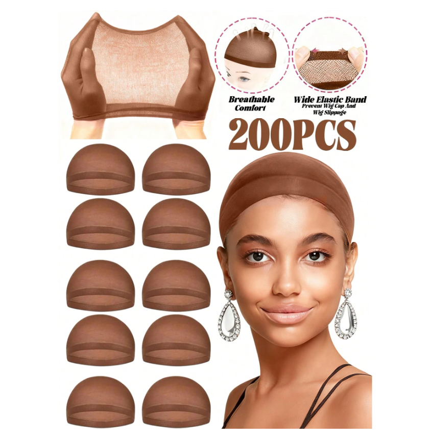 200Pcs Ultra-Thin Skinlike HD Wig Caps - Invisible, Sheer, Breathable Stocking Caps for Lace Front Wigs and Sleep Bonnets
