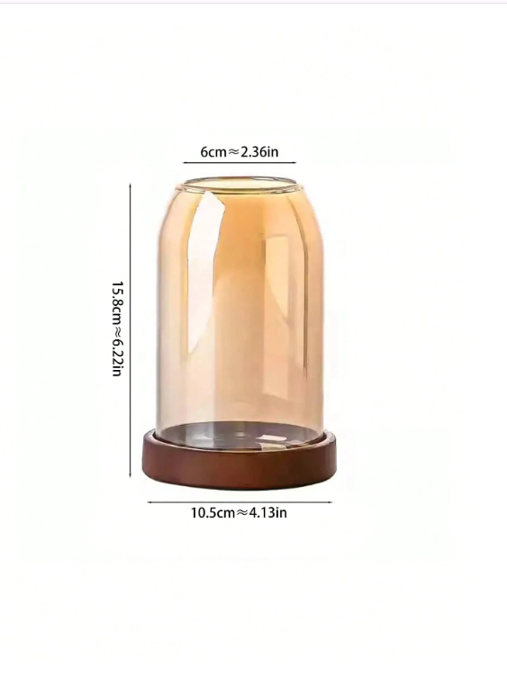 Elegant Amber Glass Chopstick Holder with Wooden Base - Stylish Cutlery Organizer for Kitchen and Dining