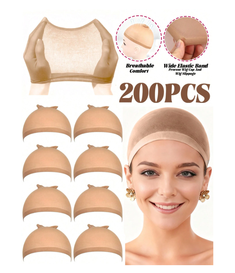200Pcs Ultra-Thin Skinlike HD Wig Caps - Invisible, Sheer, Breathable Stocking Caps for Lace Front Wigs and Sleep Bonnets