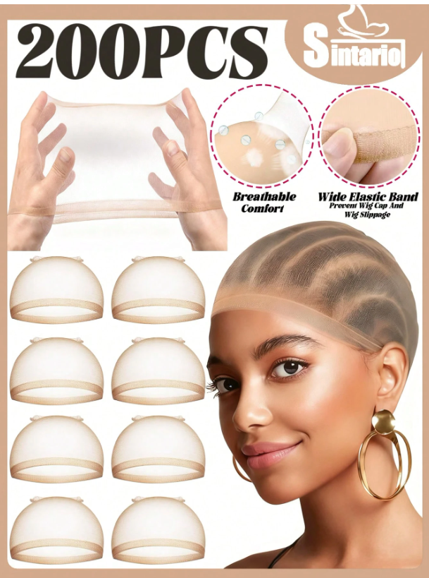 200Pcs Ultra-Thin Skinlike HD Wig Caps - Invisible, Sheer, Breathable Stocking Caps for Lace Front Wigs and Sleep Bonnets