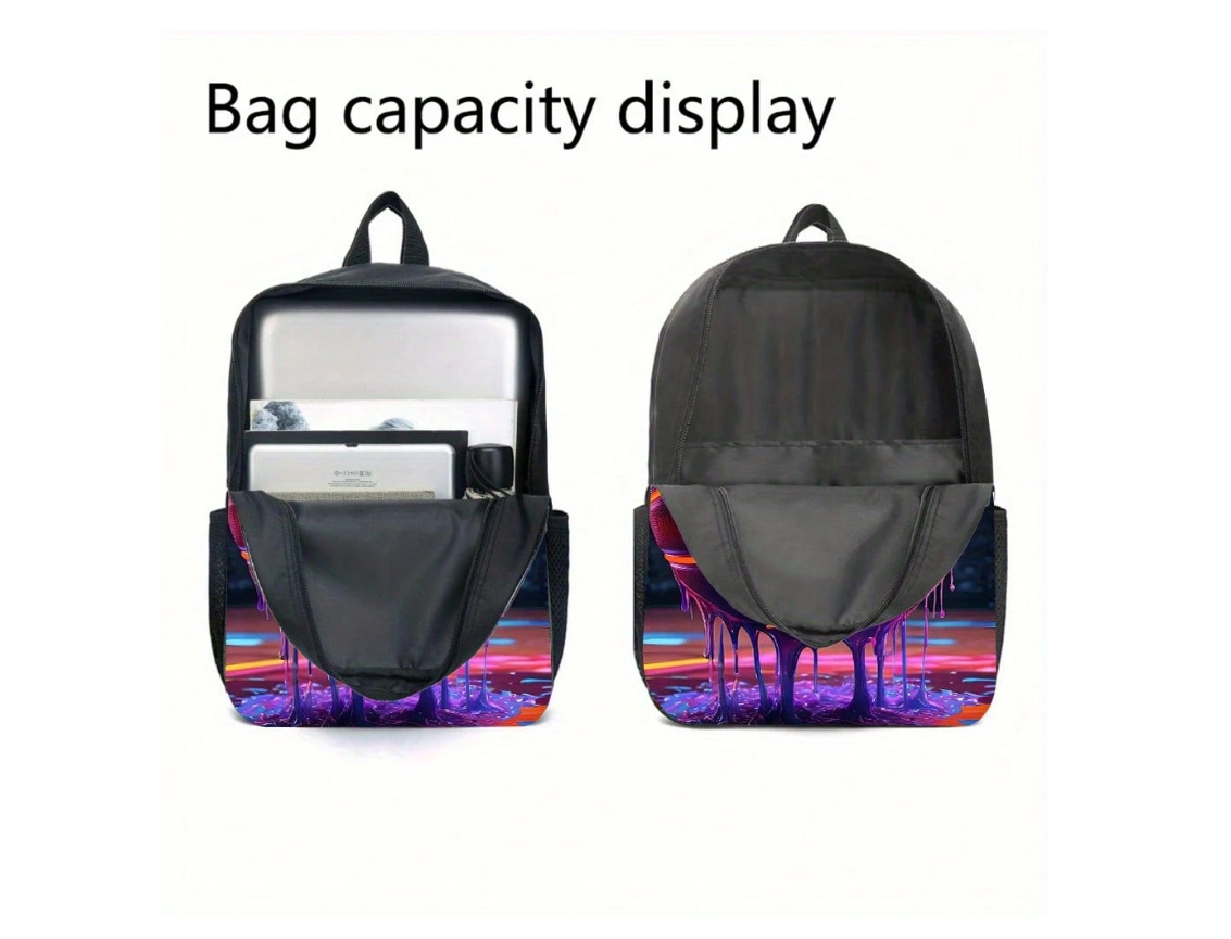 Stylish 3-Piece Basketball Backpack Set: Ideal for School and Travel with Spacious Book Bag, Handbag, and Pencil Case