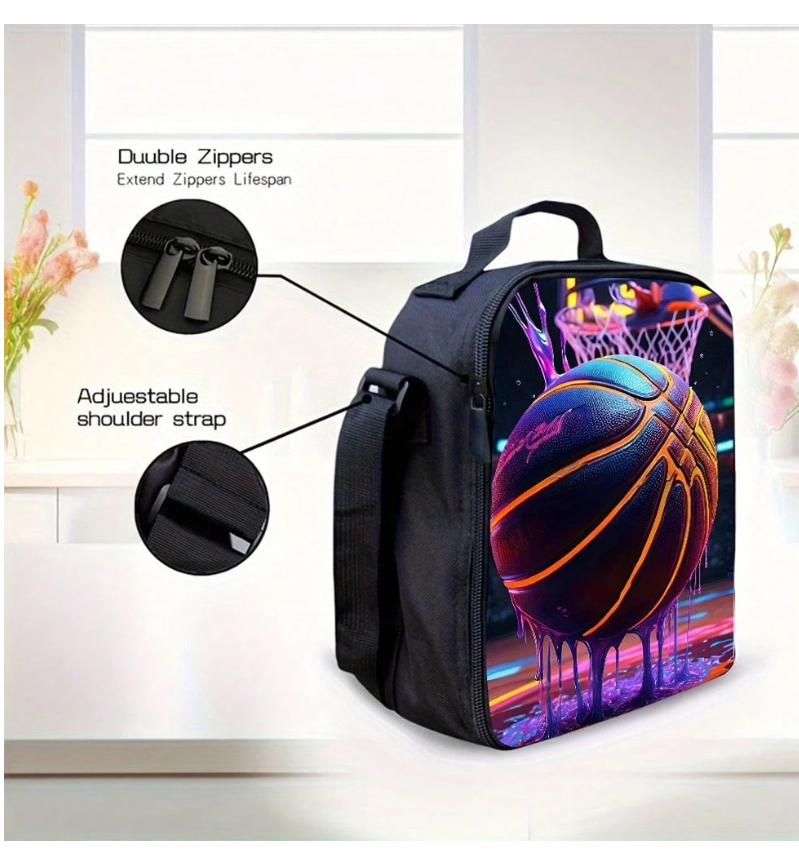 Stylish 3-Piece Basketball Backpack Set: Ideal for School and Travel with Spacious Book Bag, Handbag, and Pencil Case