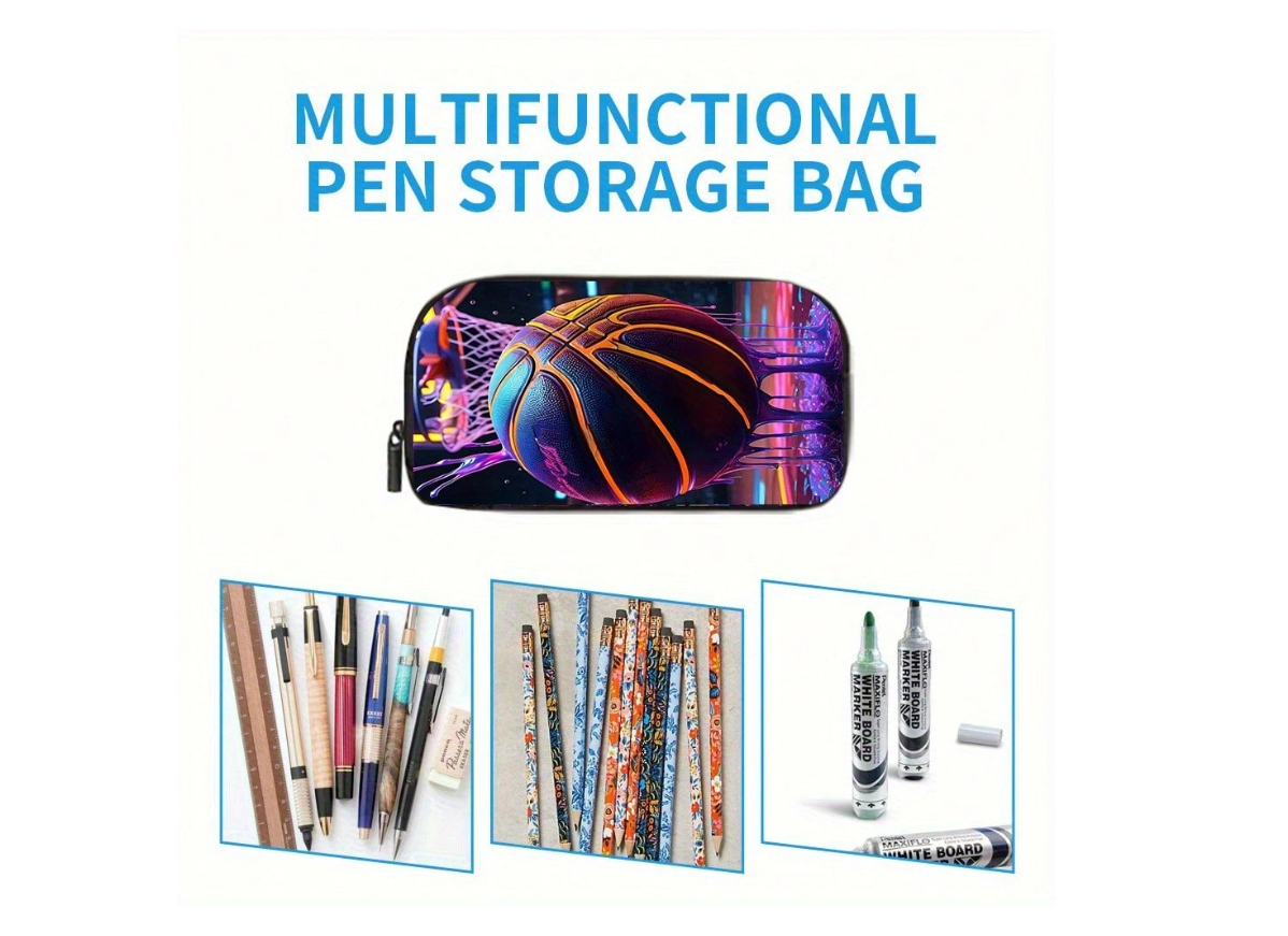 Stylish 3-Piece Basketball Backpack Set: Ideal for School and Travel with Spacious Book Bag, Handbag, and Pencil Case