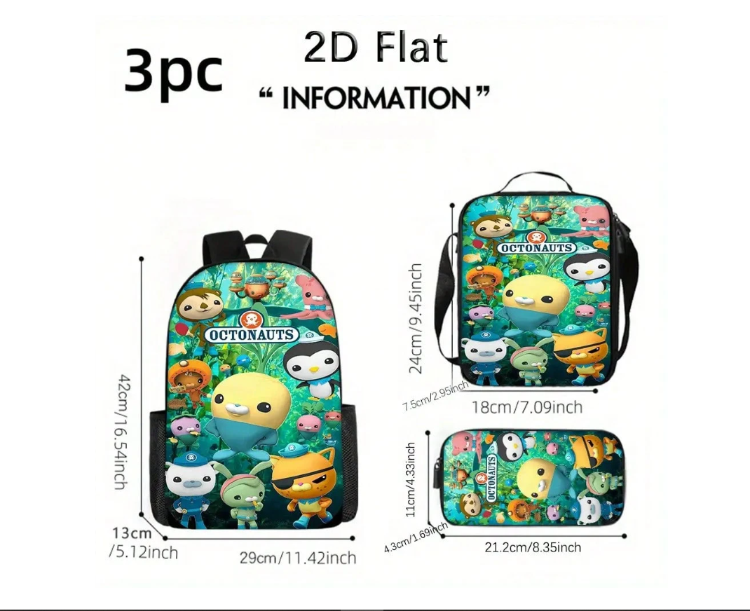 Octonauts Adventure 3-Piece Backpack Set with Lunch Bag and Pencil Case – Perfect for Students!