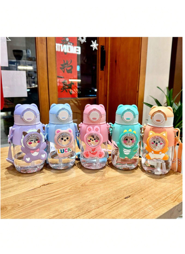 Cute and Portable 660ml Cartoon Water Bottle with Adjustable Strap for Outdoor Adventures