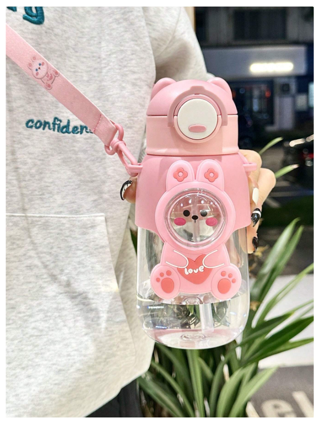 Cute and Portable 660ml Cartoon Water Bottle with Adjustable Strap for Outdoor Adventures