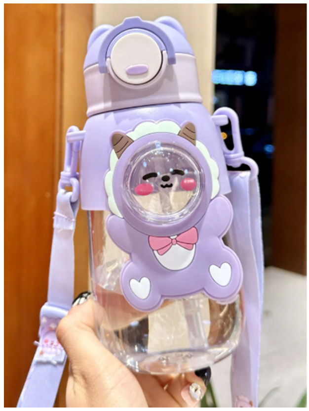 Cute and Portable 660ml Cartoon Water Bottle with Adjustable Strap for Outdoor Adventures