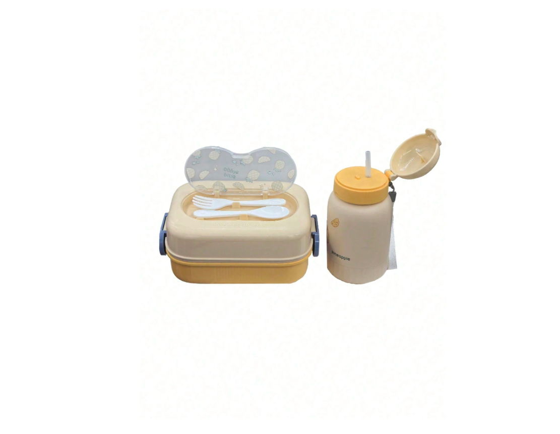 Stylish Large Capacity Portable Lunch Box Set with Straw Water Bottle for On-the-Go Meals