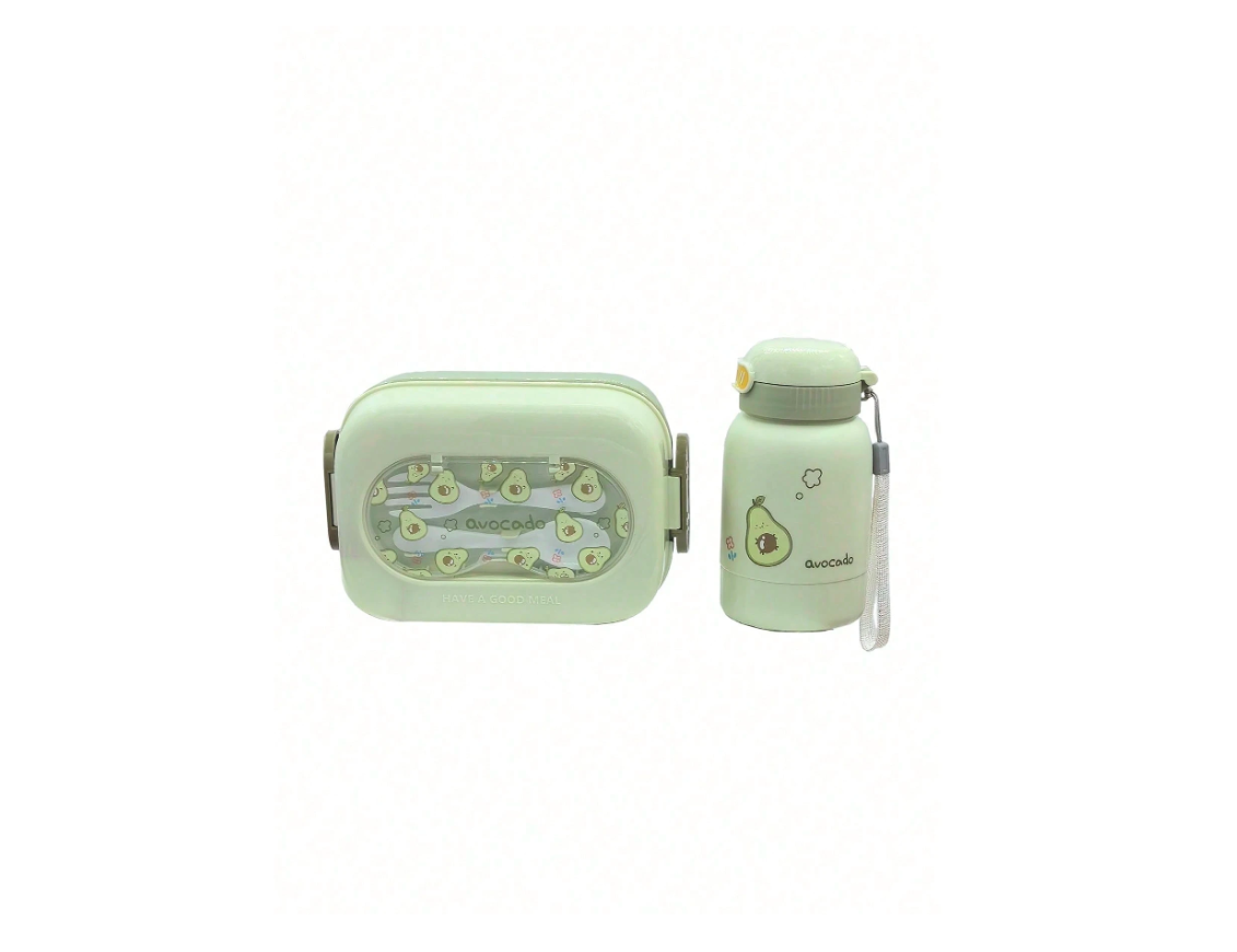 Stylish Large Capacity Portable Lunch Box Set with Straw Water Bottle for On-the-Go Meals