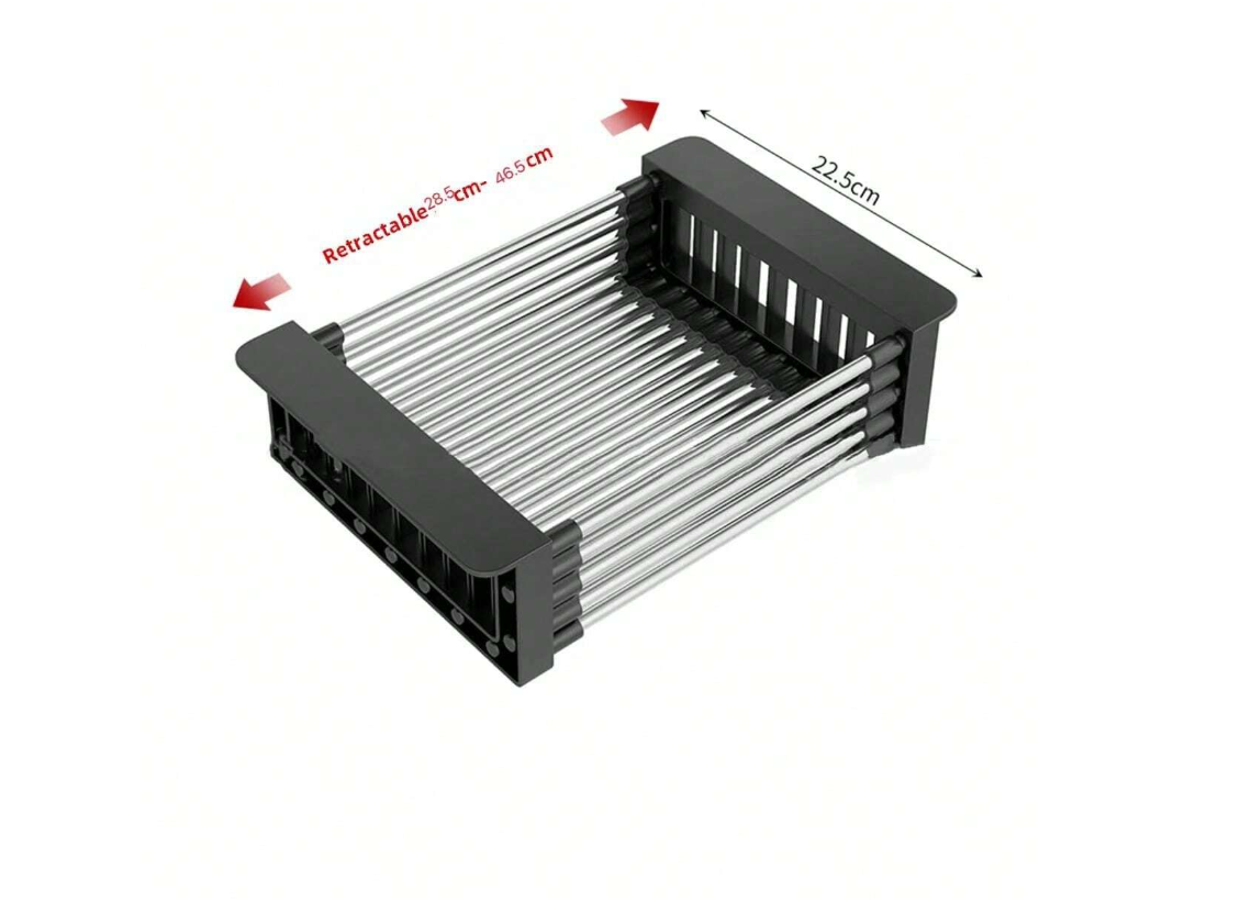 Adjustable Over-Sink Dish Rack with Stainless Steel Colander - Portable, Expandable, and Space-Saving for Efficient Fruit, Vegetable Washing, and Dish Drying
