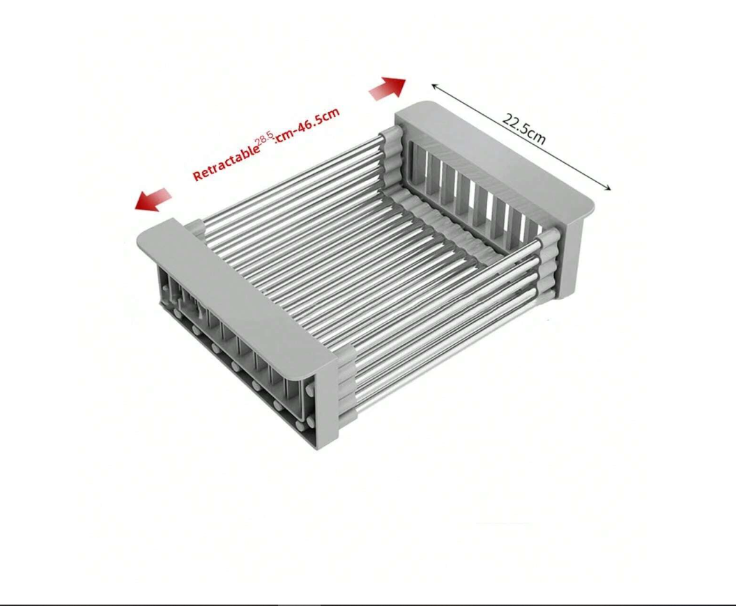 Adjustable Over-Sink Dish Rack with Stainless Steel Colander - Portable, Expandable, and Space-Saving for Efficient Fruit, Vegetable Washing, and Dish Drying