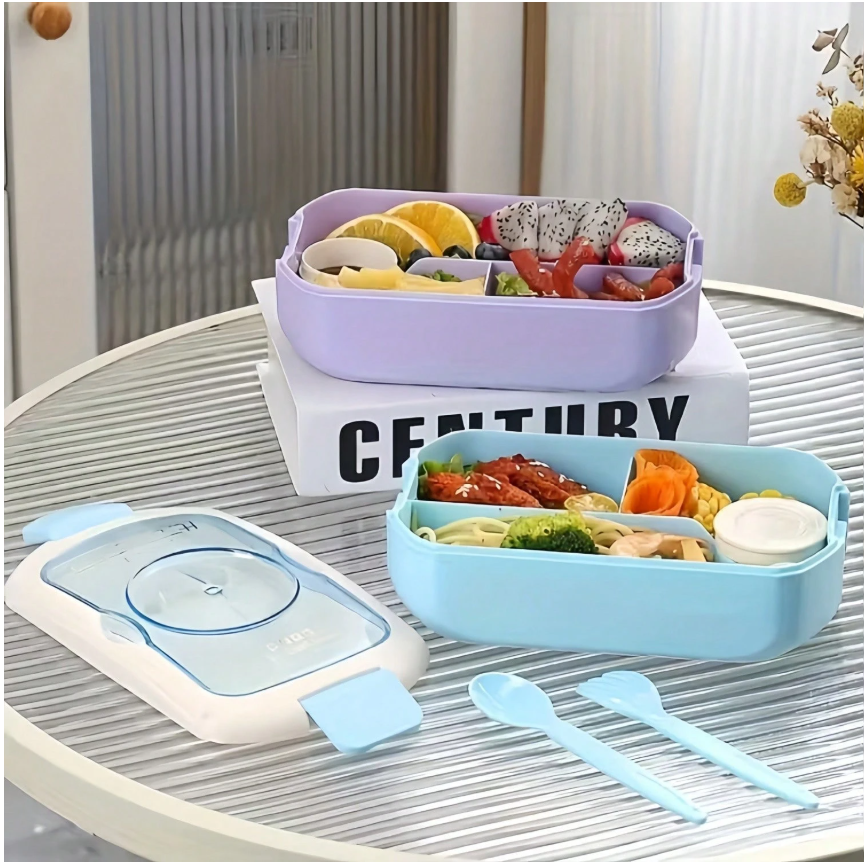 Spacious Portable Bento Box Set with Sauce Compartment - Microwave & Dishwasher Safe for Office and School Lunches