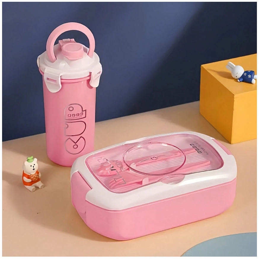 Spacious Portable Bento Box Set with Sauce Compartment - Microwave & Dishwasher Safe for Office and School Lunches