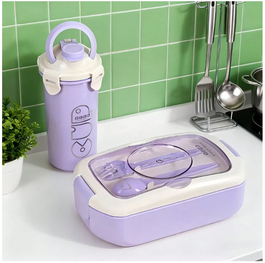Spacious Portable Bento Box Set with Sauce Compartment - Microwave & Dishwasher Safe for Office and School Lunches
