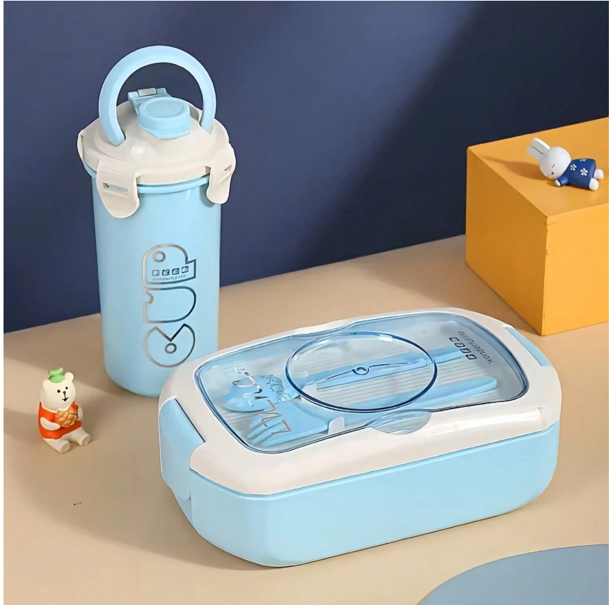 Spacious Portable Bento Box Set with Sauce Compartment - Microwave & Dishwasher Safe for Office and School Lunches