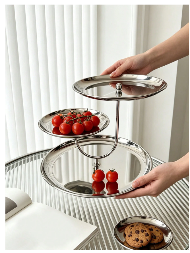Luxury Stainless Steel Multi-Layer Mirrored Fruit and Dessert Stand - Elegant Nordic Style Table Decor for Weddings, Cafes, and Living Rooms