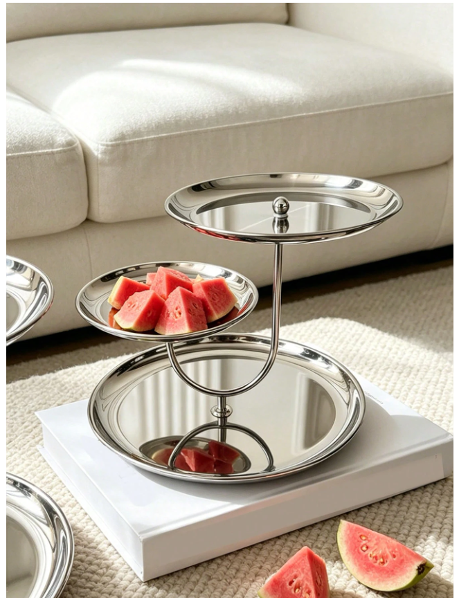 Luxury Stainless Steel Multi-Layer Mirrored Fruit and Dessert Stand - Elegant Nordic Style Table Decor for Weddings, Cafes, and Living Rooms