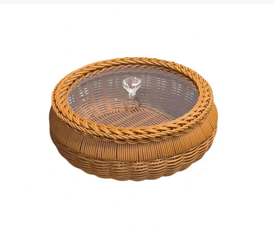 Handmade Light Brown Imitation Rattan Round Storage Basket with Lid - Multi-Functional and Durable Home Organizer