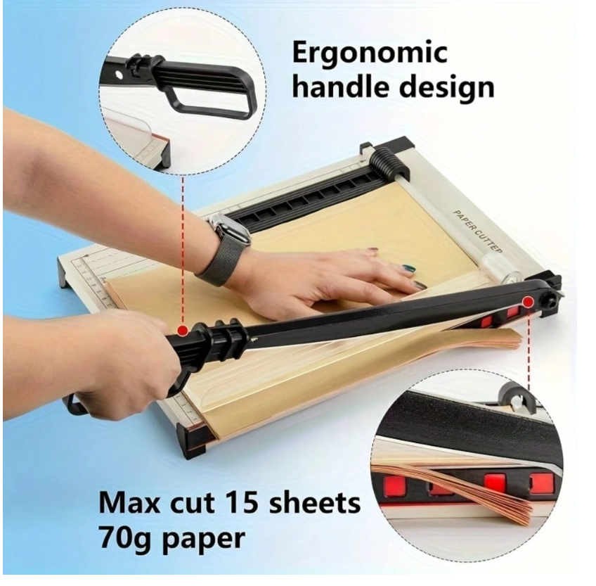 Effortless Cutting: 12-Inch Manual Trimmer & Cutter for 16 Sheets with Safety Features and Ergonomic Grip