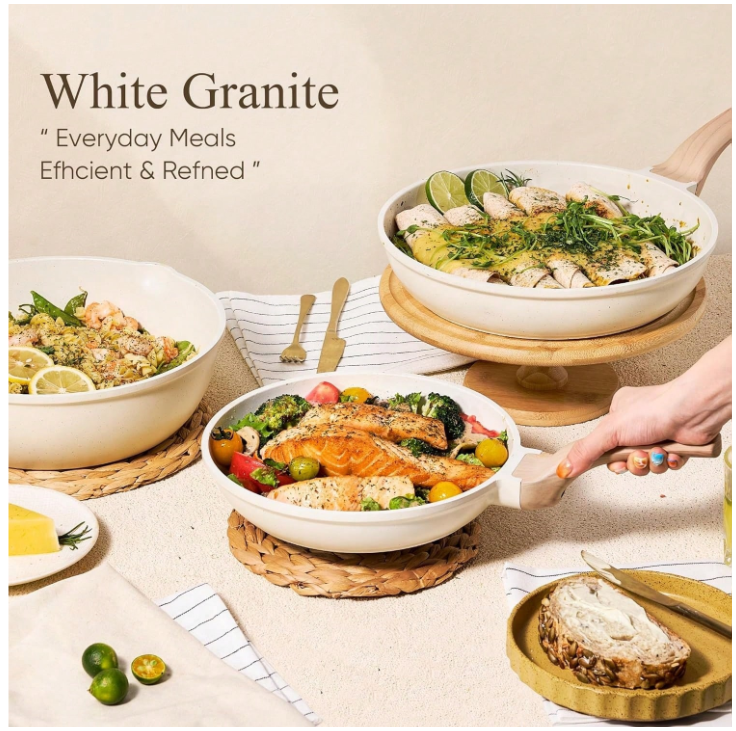 5-Piece Non-Stick Aluminum Cookware Set with White Ceramic Coating - Perfect Kitchen Essential & Gift for Moms